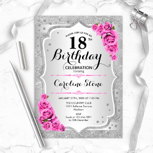 Invitación 18 Aniversario - Bandas Plateadas Rosas Rosa