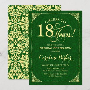Invitación 18 Aniversario - Damasco verde de oro