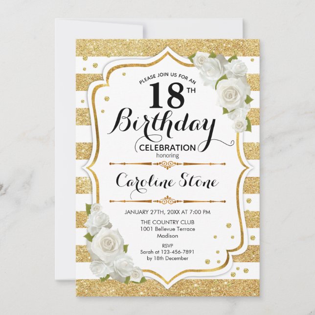 Invitación 18 Aniversario - Rosas de las franjas blancas de o (Anverso)