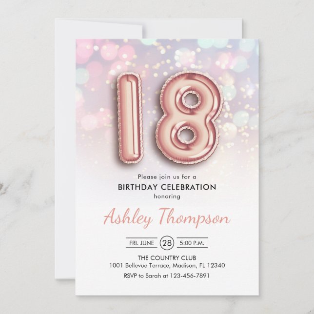 Invitación 18 Aniversario - Rosas de los globos de oro Luces  (Anverso)