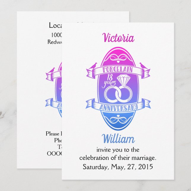 Invitación 18 aniversario tradicional porcelano 18 aniversari (Anverso / Reverso)