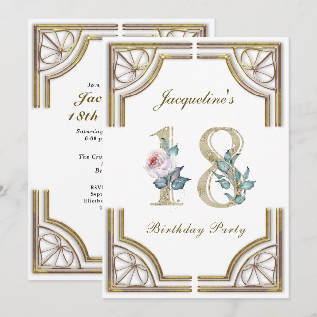 Invitación 18 años de elegancia en la fiesta de cumpleaños de (Anverso / Reverso)