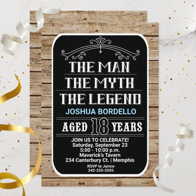 Invitación 18 años El hombre el mito la leyenda 18 años (18 Year Old Man Birthday, The Man, The Myth, The Legend 18th Party)