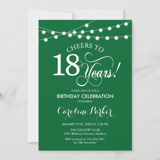 Invitación 18° cumpleaños - Blanco verde (Anverso)