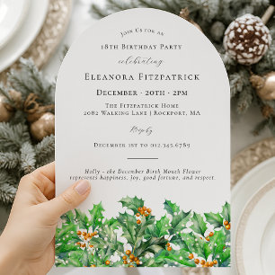 Invitación 18 cumpleaños Diciembre Nacimiento Flor Arco Holly