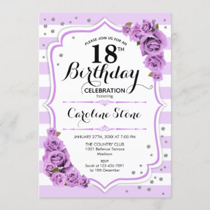 Invitación 18 cumpleaños - Flores moradas blancas de lavanda