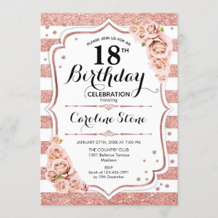 Invitación 18 cumpleaños - franjas blancas de oro Rosa