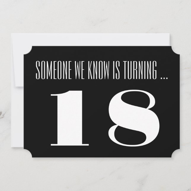 Invitación 18 cumpleaños, invitación, blanco y negro. (Anverso)