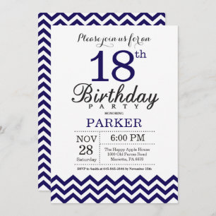 Invitación 18° cumpleaños: Navy Blue Chevron