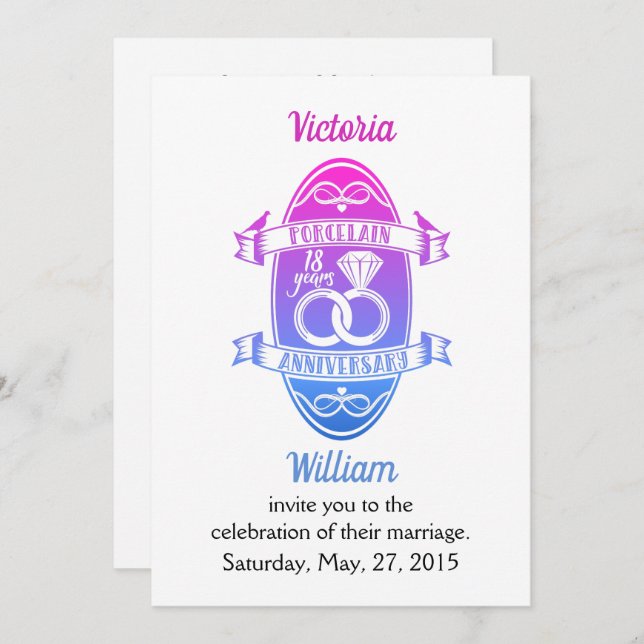 Invitación 18 Porcelana tradicional 18 aniversario de bodas (Anverso / Reverso)