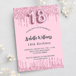 Invitación 18 purpurina rosa de cumpleaños gotea lujo