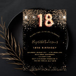 Invitación 18th birthday black gold glitter glamorous<br><div class="desc">A modern,  stylish and glamorous invitation for a girl's 18th birthday party.  A black background decorated with faux glitter. The name is written with a modern golden colored hand lettered style script.  Personalize and add your party details.  Number 18 is written with a balloon style font,  script.</div>