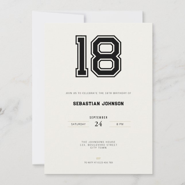 Invitación 18th Birthday Invitation - Minimal Sport Style (Anverso)