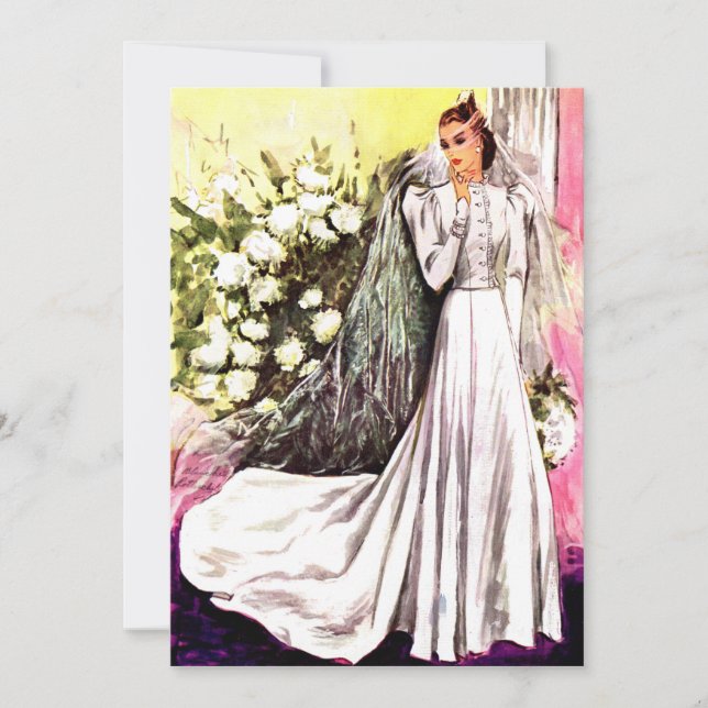 Invitación 1938 boda de impresión de traje de novia de ducha (Anverso)