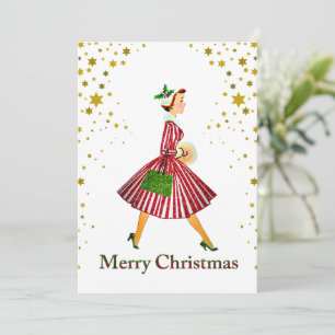 Invitación 1950 Navidad Dama Vintage Feliz Navidad
