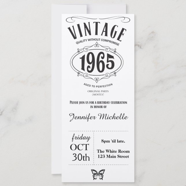 Invitación 1965 del cumpleaños del vintage (Anverso)