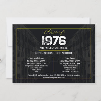 Invitación 1976 Class Reunion Elegant Black - 50 Year Reunion