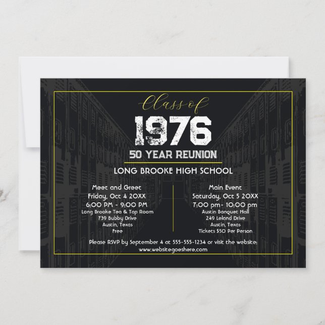 Invitación 1976 Class Reunion Elegant Black - 50 Year Reunion (Anverso)