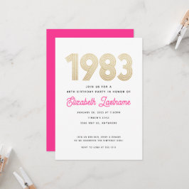 Invitación 1983 Oro blanco rosado caliente 40 cumpleaños invi