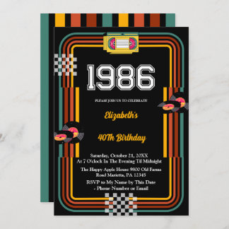 Invitación 1986 Retro Cassette Disco 40th Birthday