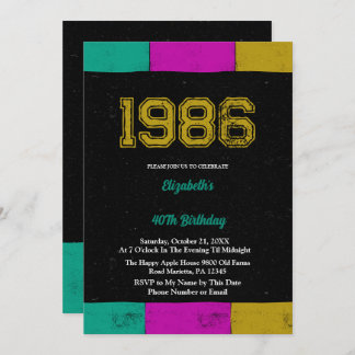 Invitación 1986 Retro Vintage Color Block 40th Birthday