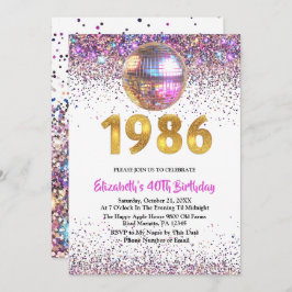 Invitación 1986 Trendy Glitter Disco 40th Birthday