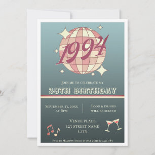 Invitación 1994 30 cumpleaños retro fiesta azul oscuro