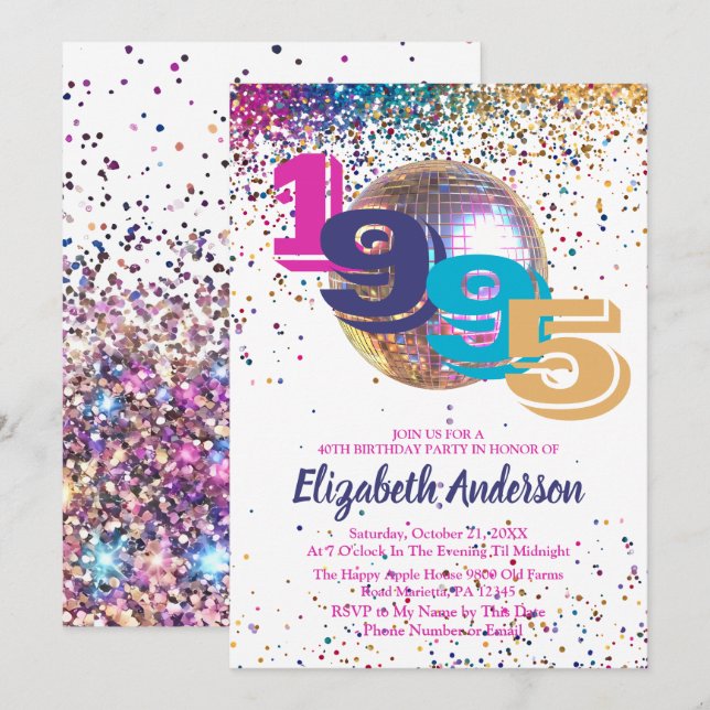 Invitación 1995 Colorful Disco 30 cumpleaños Fiesta Customiza (Anverso / Reverso)
