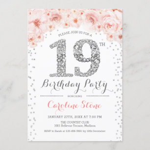 Invitación 19.ª fiesta de cumpleaños - Rosa Plata Blanca