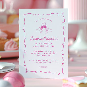 Invitación 19.ª Fiesta De Nacimiento Doodle Rosa Whimsical