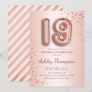 Invitación 19.º cumpleaños - Globos de oro Rosas
