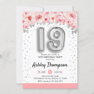 Invitación 19.º cumpleaños - Globos plateados