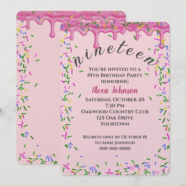 Invitación 19.º Nacimiento Hielo Y Espolvorea (Anverso / Reverso)