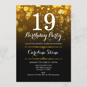 Invitación 19° cumpleaños - Oro blanco negro