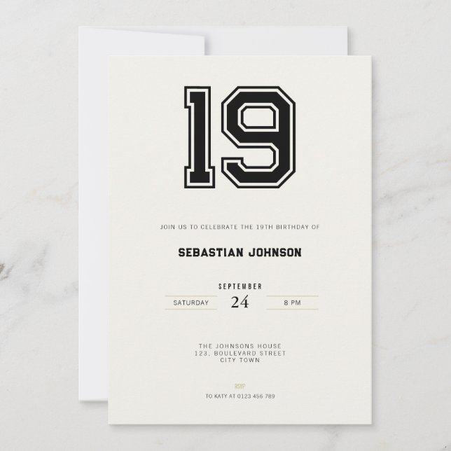 Invitación 19th Birthday Invitation - Minimal Sport Style (Anverso)