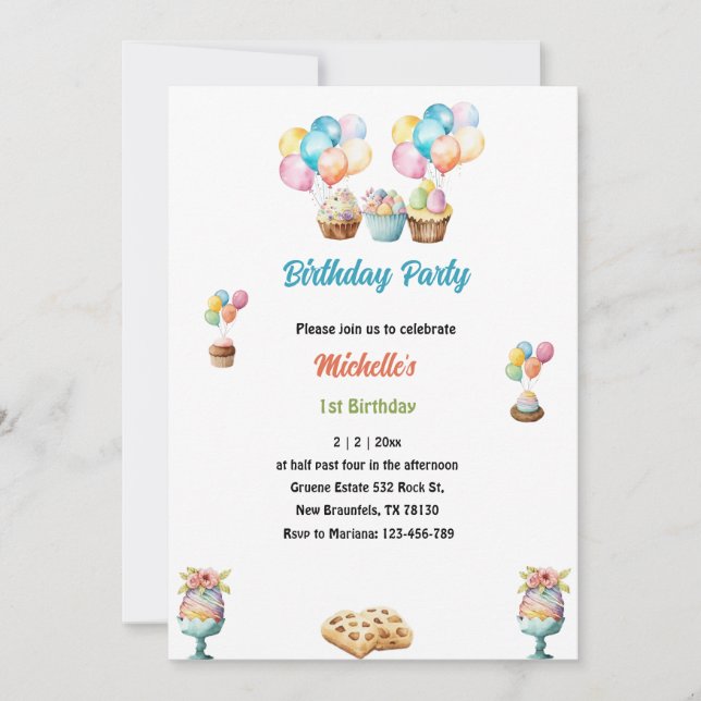 Invitación 1.ª acuarela de cumpleaños (Anverso)