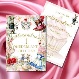 Invitación 1.ª Alicia De Cumpleaños En Floral Rosa De Maravil