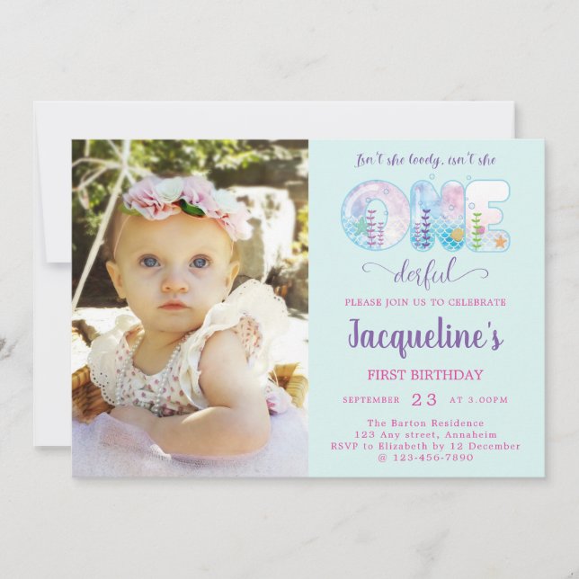 Invitación 1.ª Bonito De Cumpleaños De Chicas Bajo El Mar (Anverso)