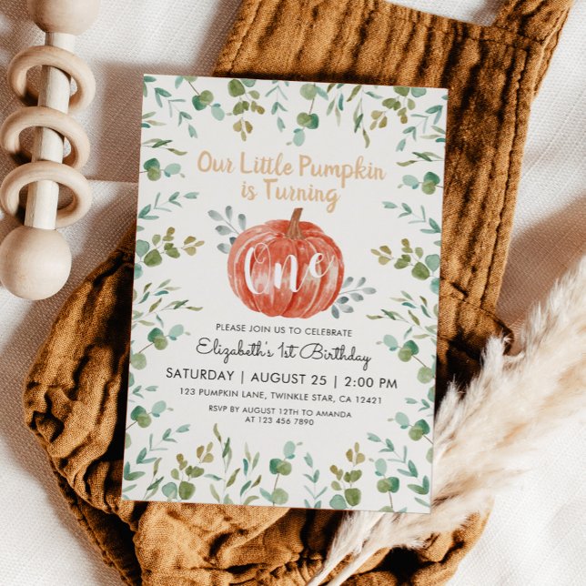 Invitación 1.ª Calabaza acuática de cumpleaños y eucalipto (Subido por el creador)