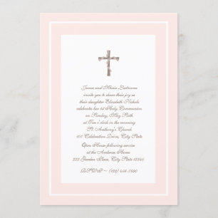 Invitación 1.ª comunión blanda rosa y marrón