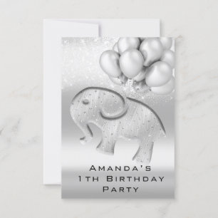 Invitación 1.ª festividad de Baby Shower Gray Elephant Ballon