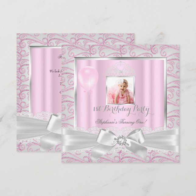 Invitación 1.ª Fiesta Chicas Pink Diamonds Tiara (Anverso / Reverso)