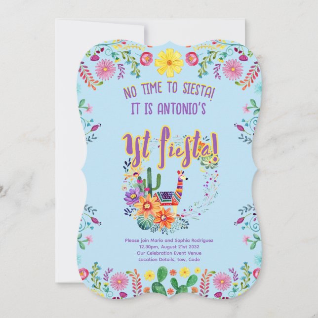 Invitación 1.ª Fiesta Cumpleaños para un niño Folkart Floral  (Anverso)