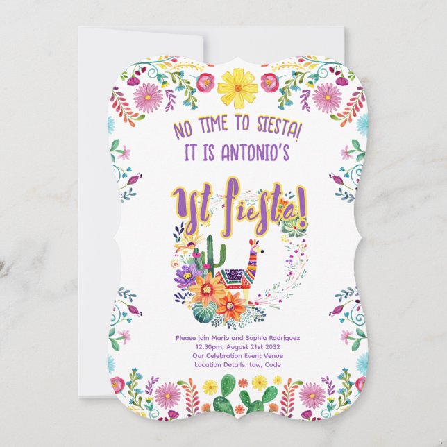 Invitación 1.ª Fiesta Cumpleaños para un niño Folkart Floral  (Anverso)