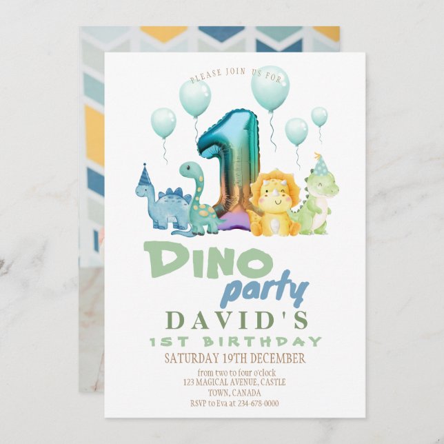 Invitación 1.ª Fiesta de Cumpleaños de Dino (Anverso / Reverso)