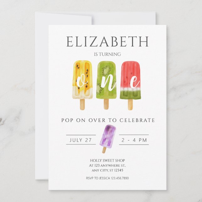 Invitación 1.ª fiesta de cumpleaños de helado de palmitas de  (Anverso)