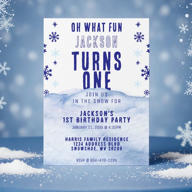 Invitación 1.ª Fiesta de cumpleaños Navidades de nieve en inv (1st Birthday Party Winter Snow Christmas Invitation
)