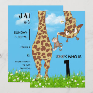 Invitación 1.ª jirafa de cumpleaños en hierba