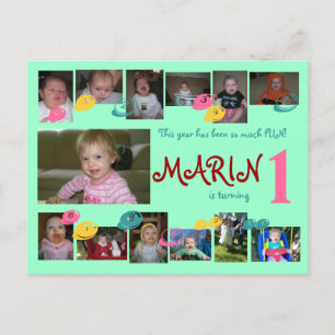 Invitación 1.ª postal de 12 meses de cumpleaños