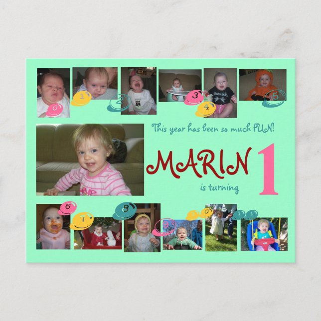 Invitación 1.ª postal de 12 meses de cumpleaños (Anverso)